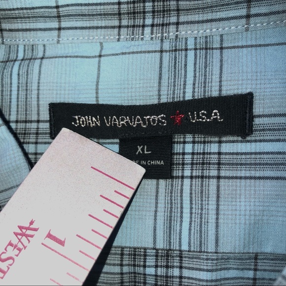 John Varvatos shirt button down blue plaid long sleeve men’s size XL - Picture 4 of 9
